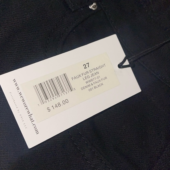 WeWoreWhat Faux Fur Straight Leg Jean Black Denim & Brown Faux Fur - Reemoly - Picture 7 of 7